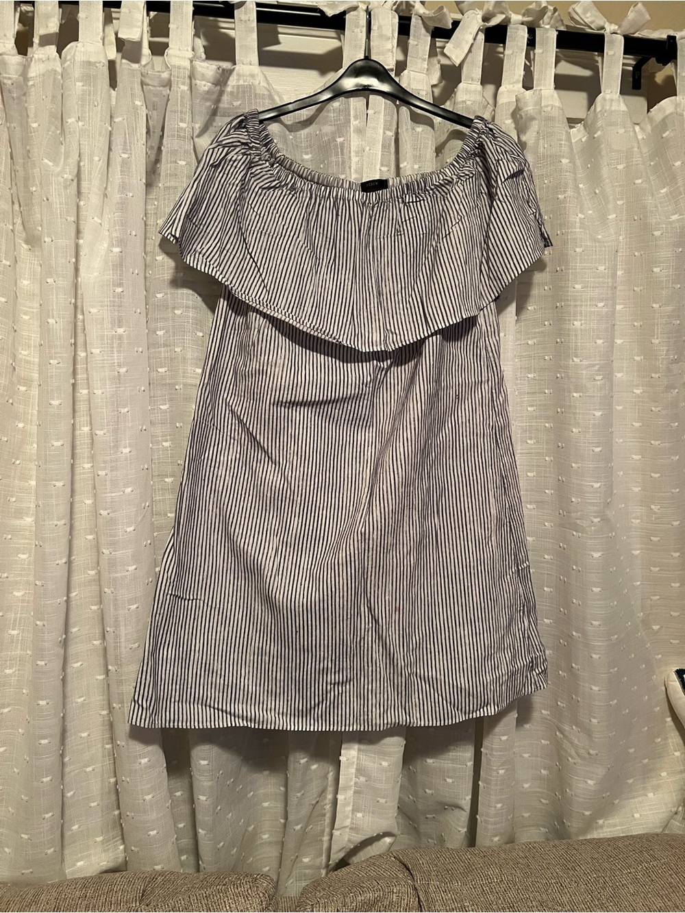 J. Crew Blue and White Striped Off-Shoulder Swim Coverup